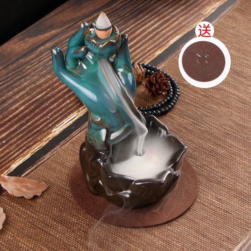 Buddha Hand Back-Flow Incense Holder + 10 Free Incense Cones