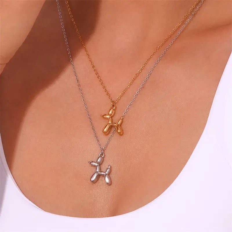 Stainless Steel Cute Animal Balloon Dog  Necklace