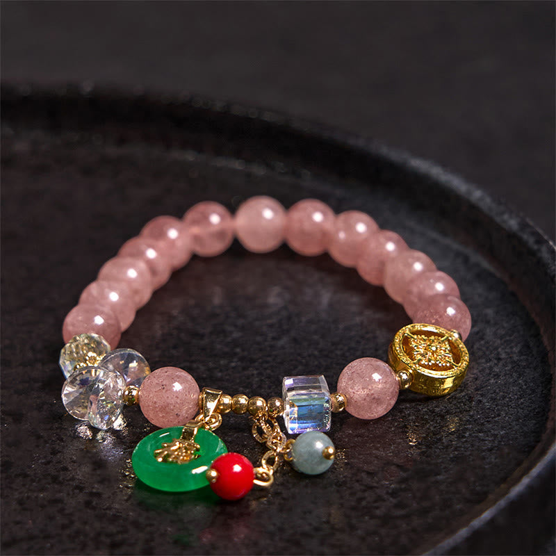 Strawberry Quartz Crystal Jade Charm Bracelet