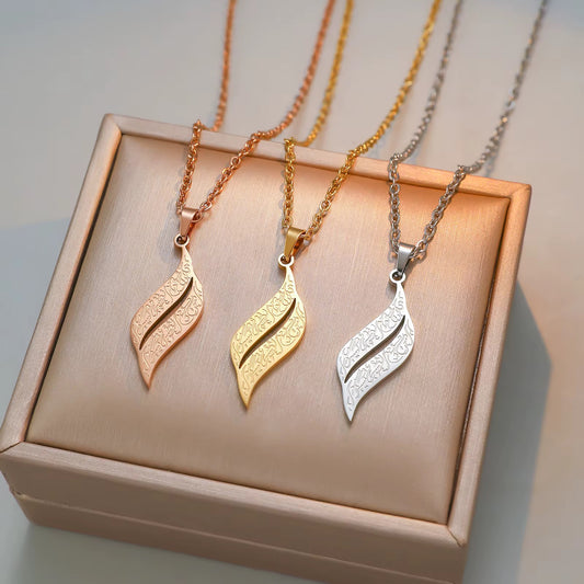 “With Hardship Comes Ease” Arabic Calligraphy Leaf Necklace
