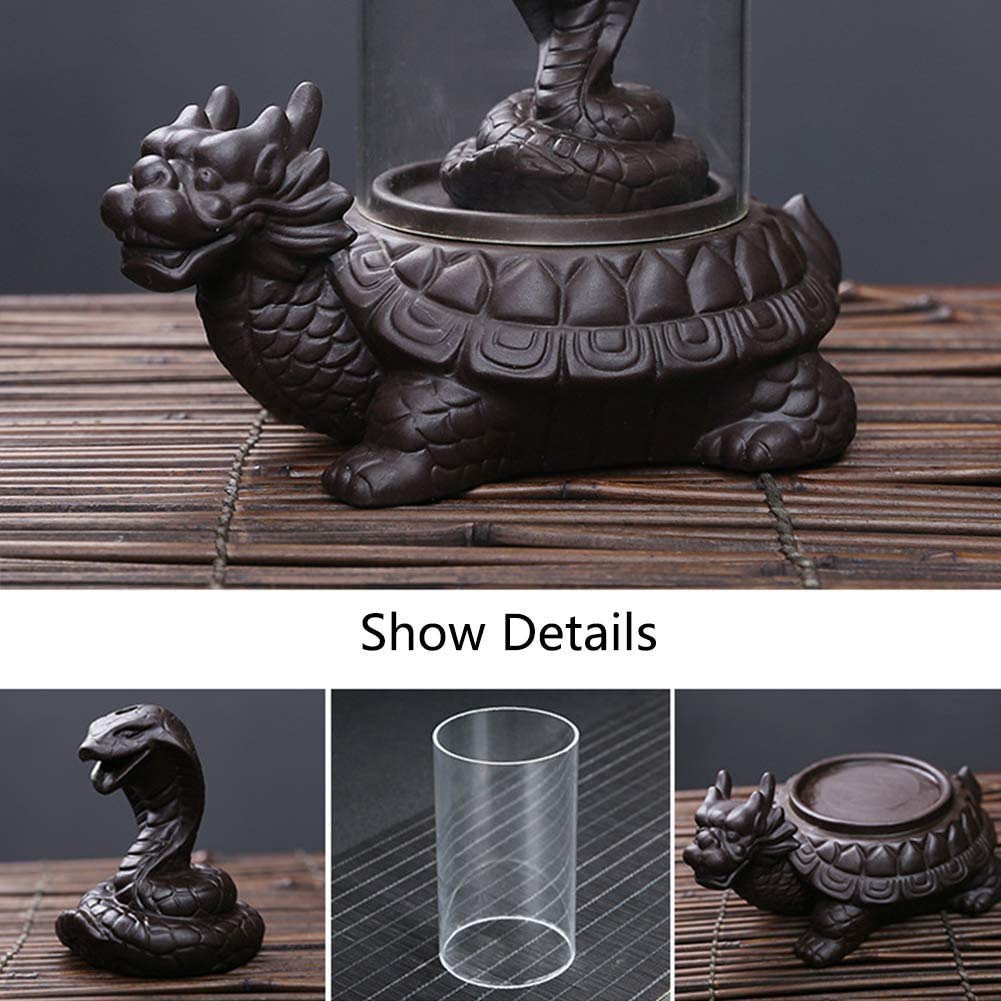 Cobra Snake on Turtle Incense Holder + 10 Free Back-Flow Incense Cones.