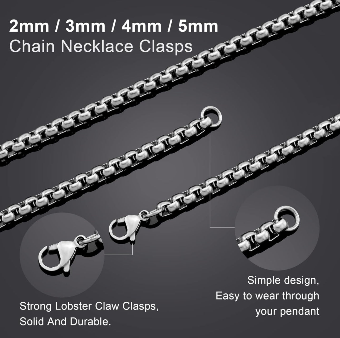 Stainless Steel Round Box Chain (3MM-60CM)