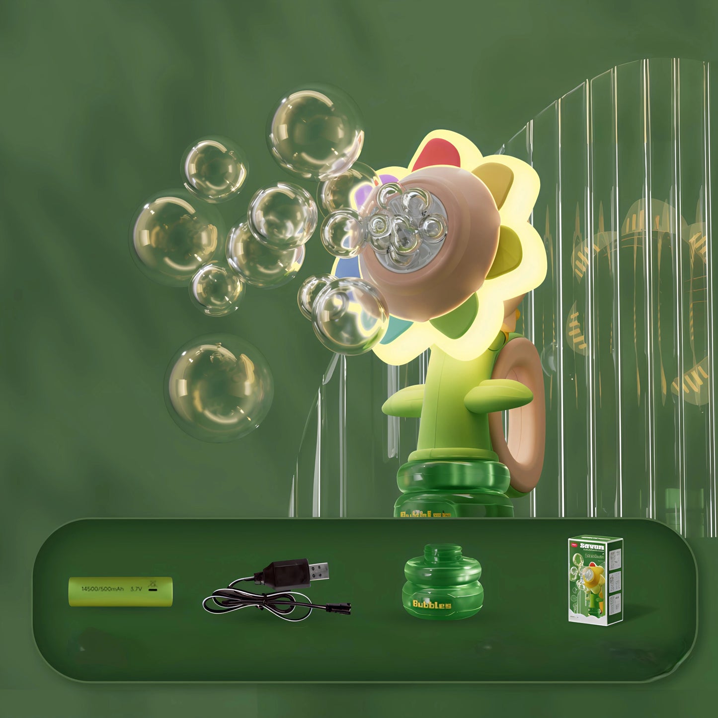 Electric Seven Color Dancing Flower Shaking Head Rotating Automatic Bubble Machine