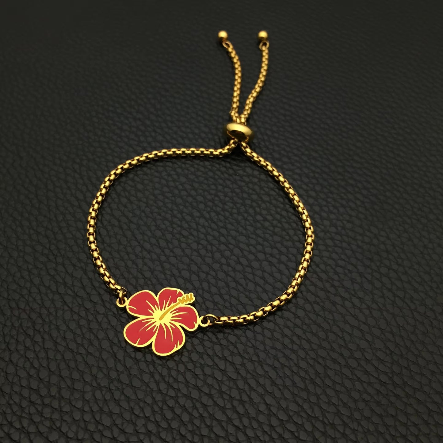 Stainless Steel Hibiscus Adjustable Bracelets