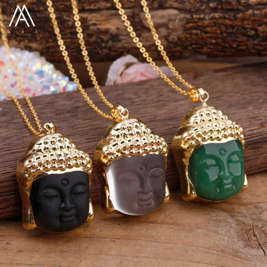 Buddha Head Natural Stone Crystal Necklace