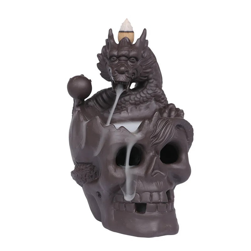 Dragon on Skull Incense Holder + 10 Free Back-Flow Incense Cones.