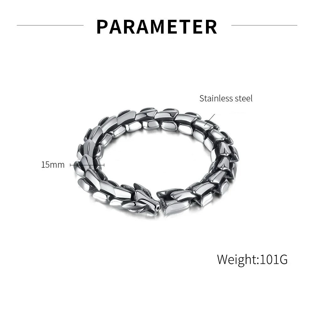 Luxurious Stainless Steel Cuban Dragon Bracelet (15mm Width)