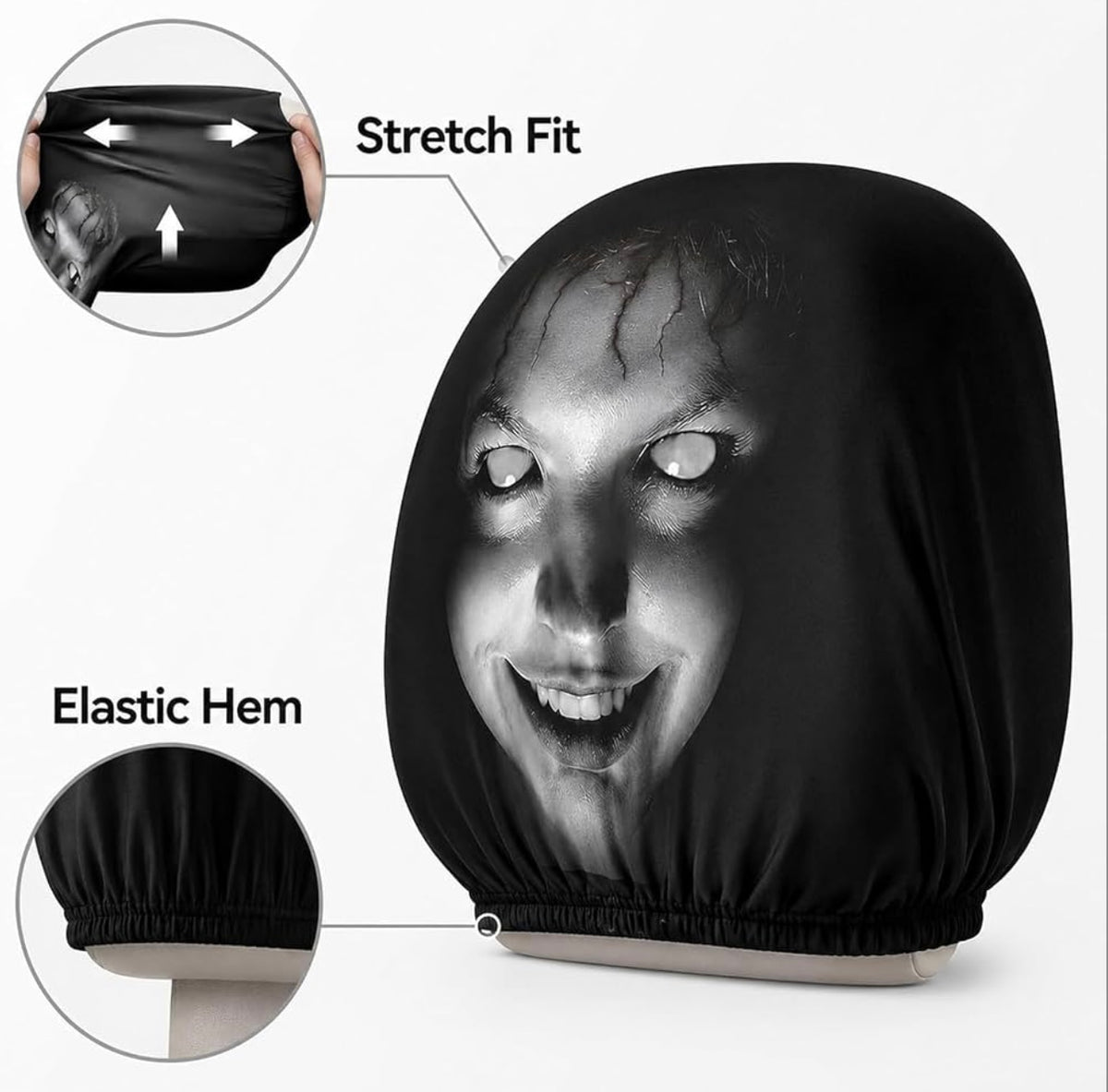 Halloween Scary Face Car Headrest Covers – 2 Piece Set