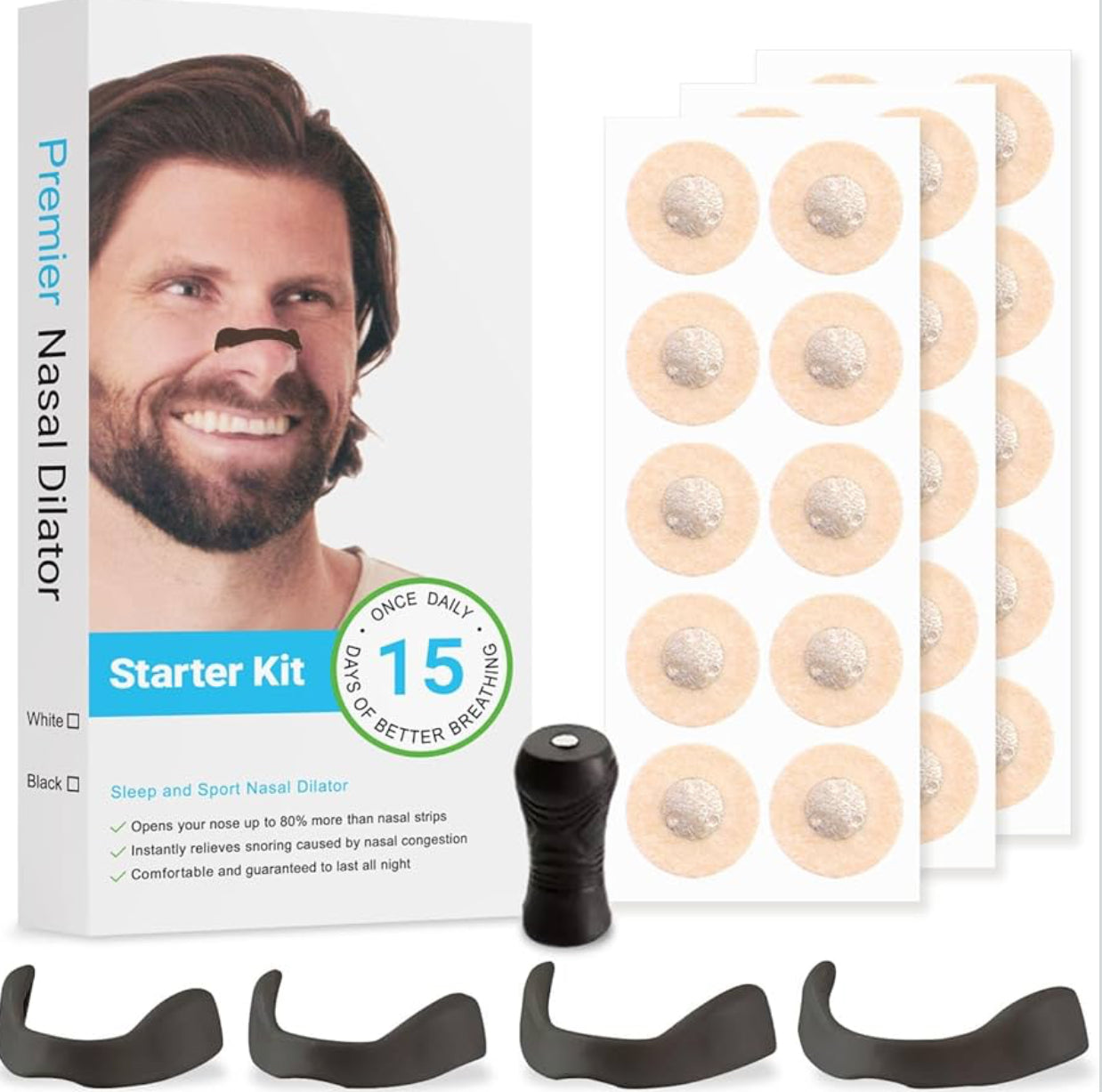 Magnetic Nasal Premier Dilator Patch Kit Nose Strips – Extra Strength Nasal Anti Snore Nose Strips to Improve Breathing, Sleep, Sports & Cold Use (15 pairs)