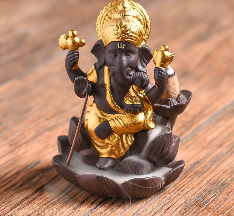 Mini Lord Ganesh Incense Holder + 10 Free Back-Flow Incense Cones