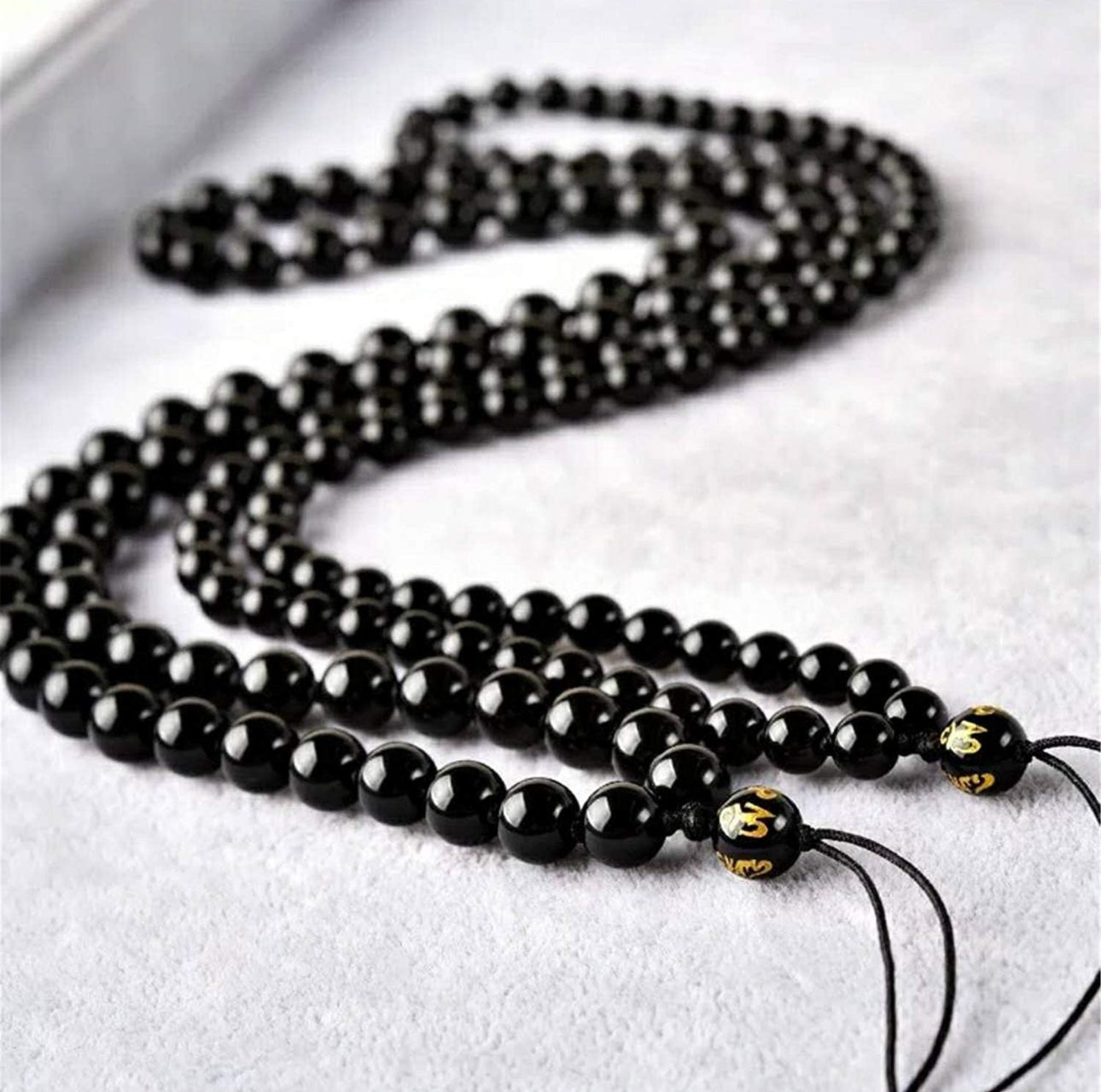 Obsidian Plain Bead Adjustable Necklace (8MM)