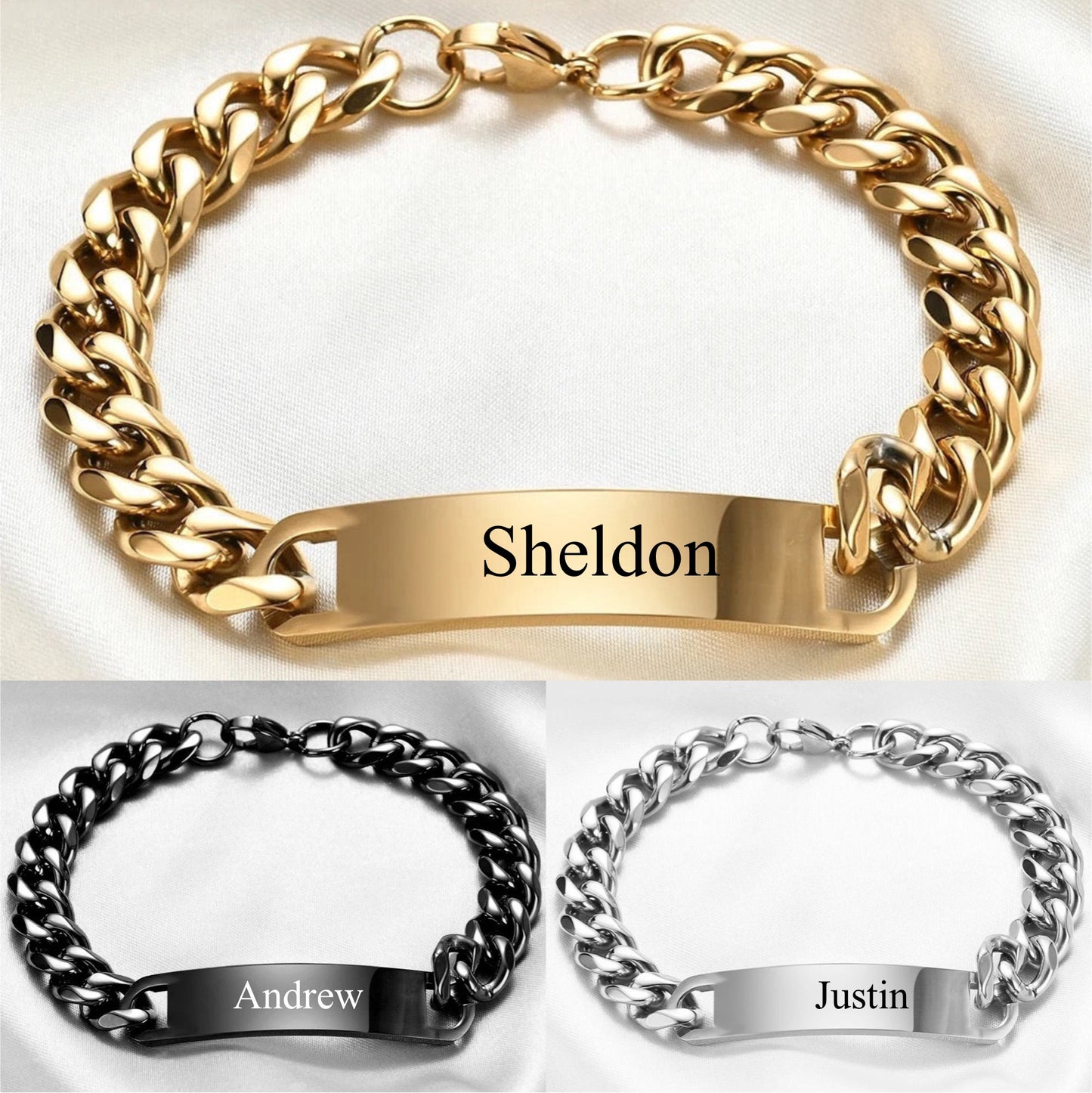 Customizable 18k Gold-Filled Stainless-Steel Cuban Bracelet with Engraving