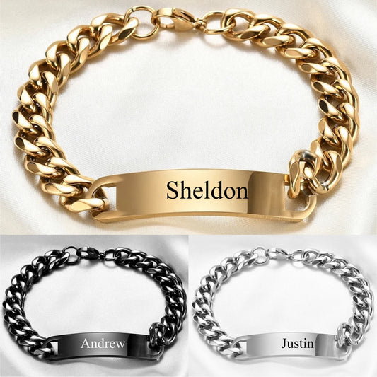 Customizable 18k Gold-Filled Stainless-Steel Cuban Bracelet with Engraving