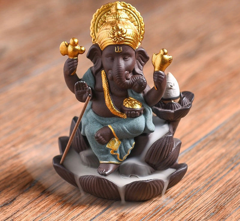 Mini Lord Ganesh Incense Holder + 10 Free Back-Flow Incense Cones