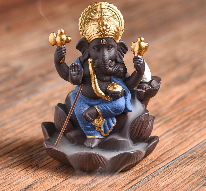 Mini Lord Ganesh Incense Holder + 10 Free Back-Flow Incense Cones