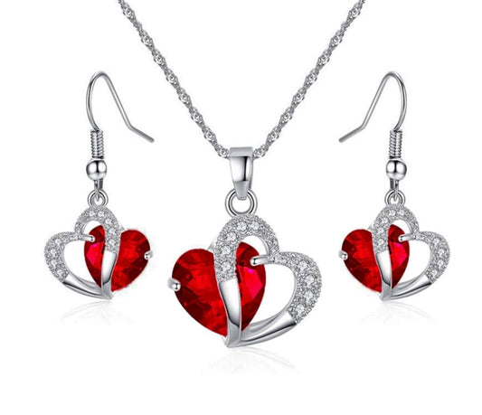 Red Zirconia Stone Heart Set