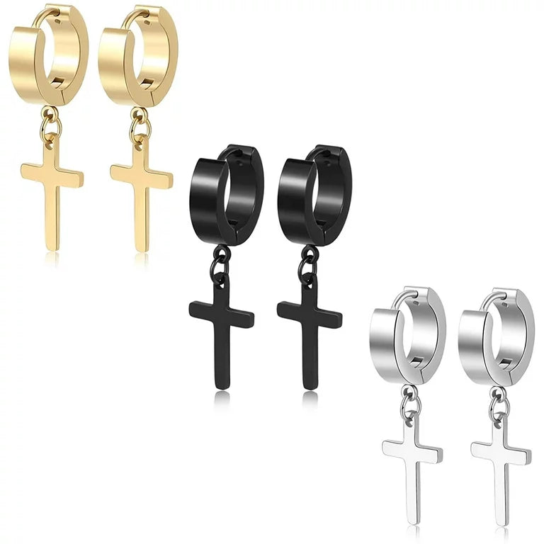 Unisex-Men’s Stainless Steel Cross Earrings