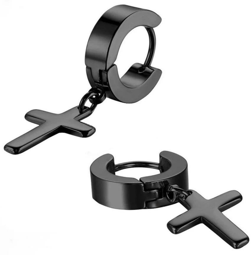 Unisex-Men’s Stainless Steel Cross Earrings