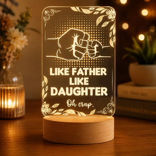 Father’s Love 3D Acrylic Night Lamp With Wooden Base - Father & Daughter Love