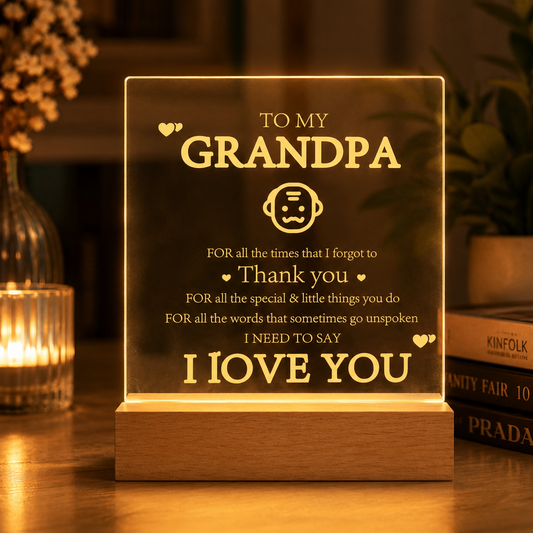 Grandpa Love 3D Acrylic Night Lamp With Wooden Base