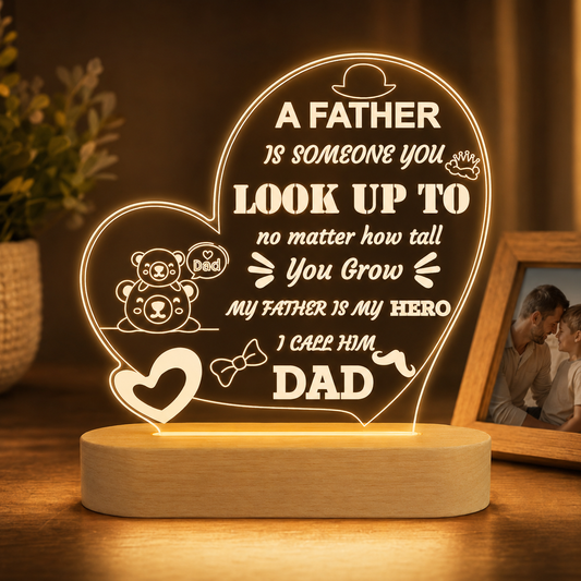 Father’s Love 3D Acrylic Night Lamp With Wooden Base
