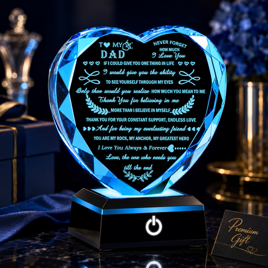 Father’s Love Engraved K9 Glass Crystal Heart Lamp (7- Color)