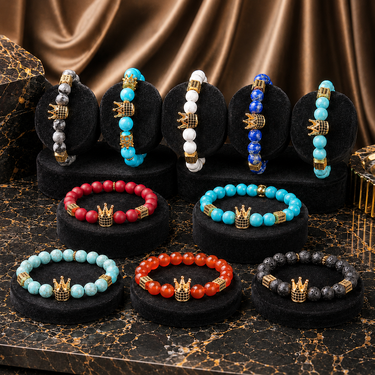 Natural Stone Royal Roman Crown Bracelets (8MM)