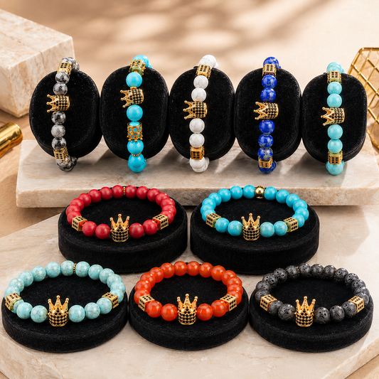 Natural Stone Royal Roman Crown Bracelets (8MM)