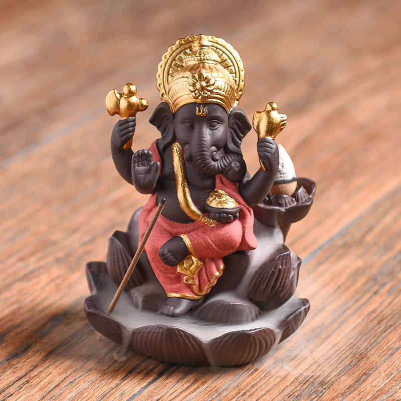 Mini Lord Ganesh Incense Holder + 10 Free Back-Flow Incense Cones