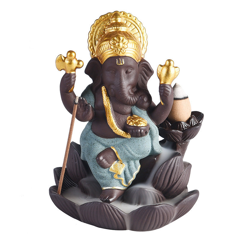 Mini Lord Ganesh Incense Holder + 10 Free Back-Flow Incense Cones