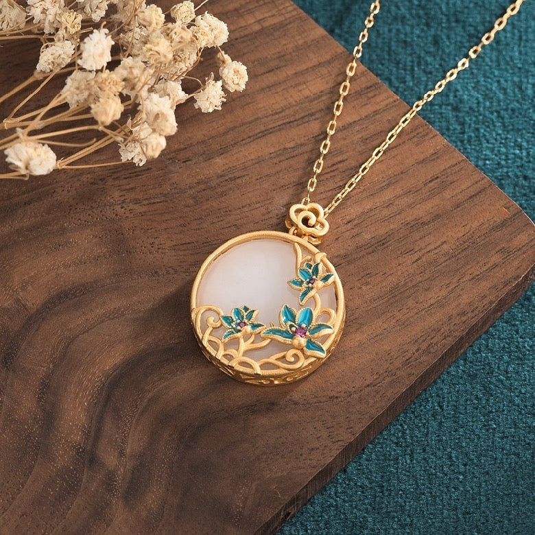 Lotus White Jade Necklace