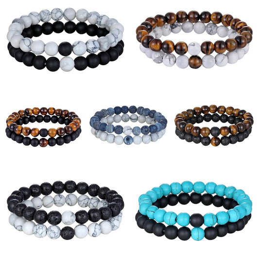 Natural Stone Distance Bracelets 2pc (8MM)