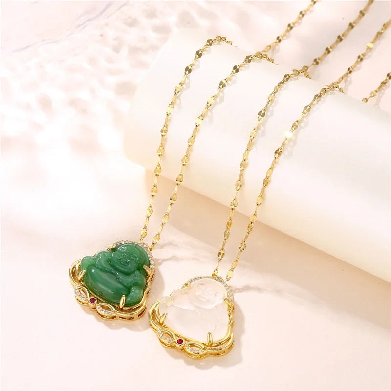 Laughing Jade Crystal Buddha Necklace