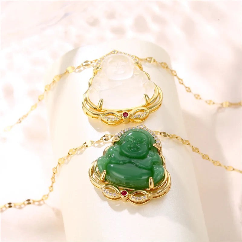 Laughing Jade Crystal Buddha Necklace