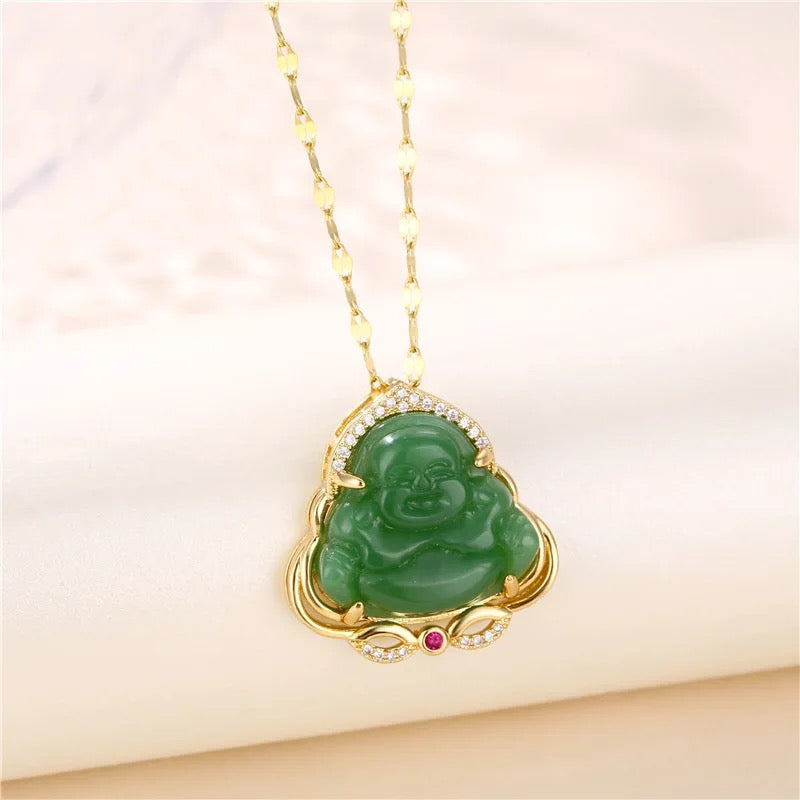 Laughing Jade Crystal Buddha Necklace