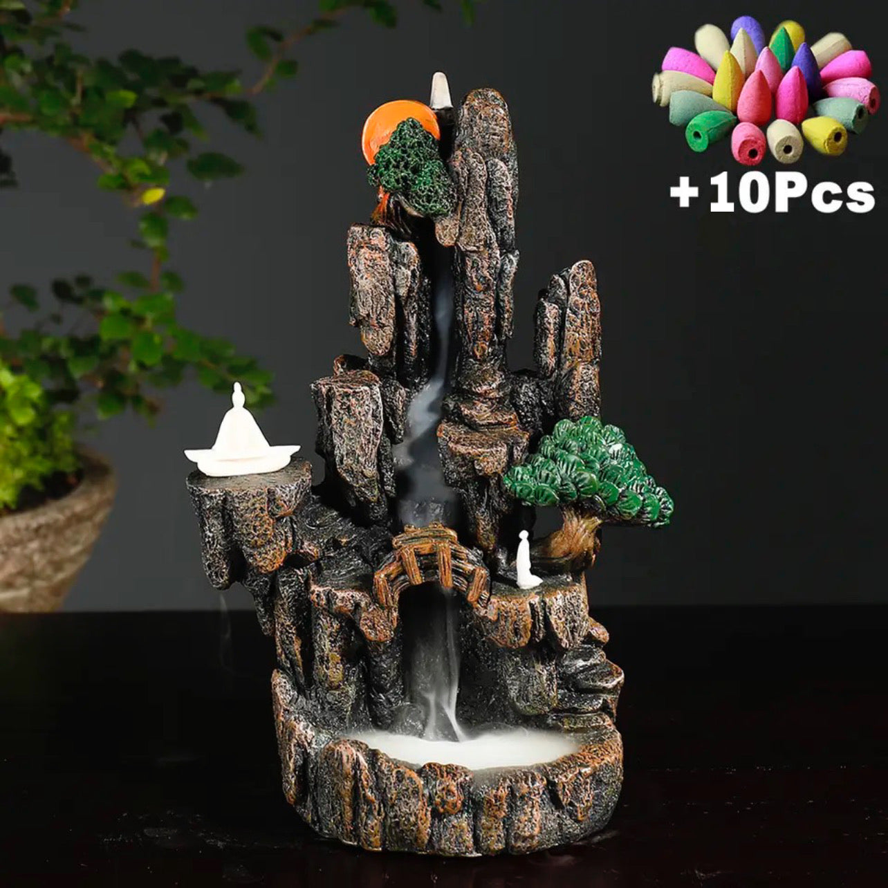 Fountain Back-Flow Incense Burner + 10 Free Incense Cones