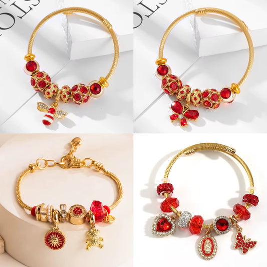Stainless Steel Red Zircon Charm Bracelets (Adjustable)