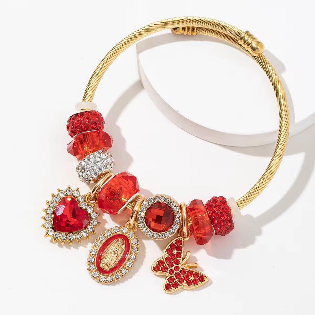 Stainless Steel Red Zircon Charm Bracelets (Adjustable)