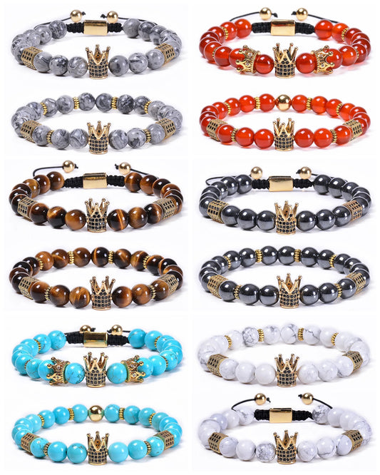 Natural Stone Royal Roman Crown Bracelets (8MM)