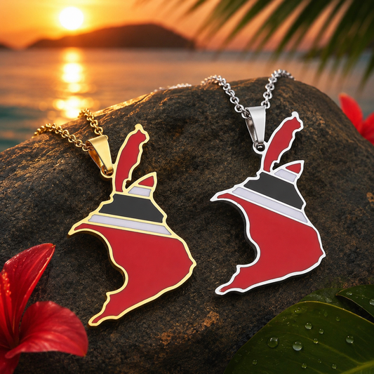 Stainless Steel Trinidad & Tobago Flag Map Necklace