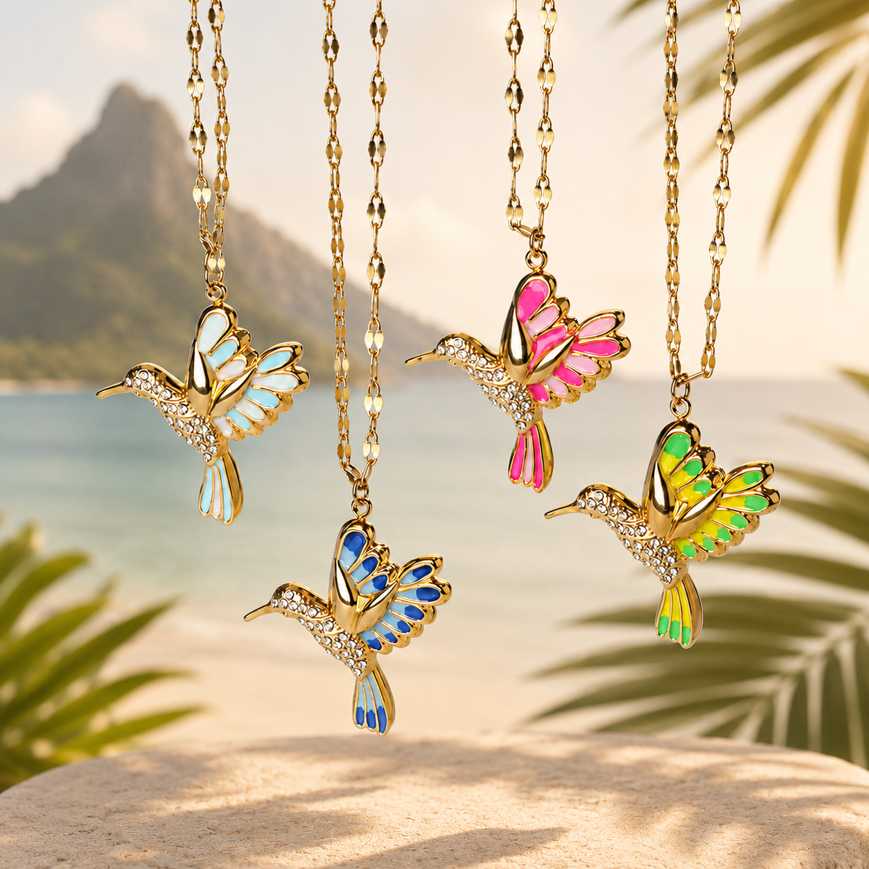 Stainless Steel Zircon Hummingbird Necklace