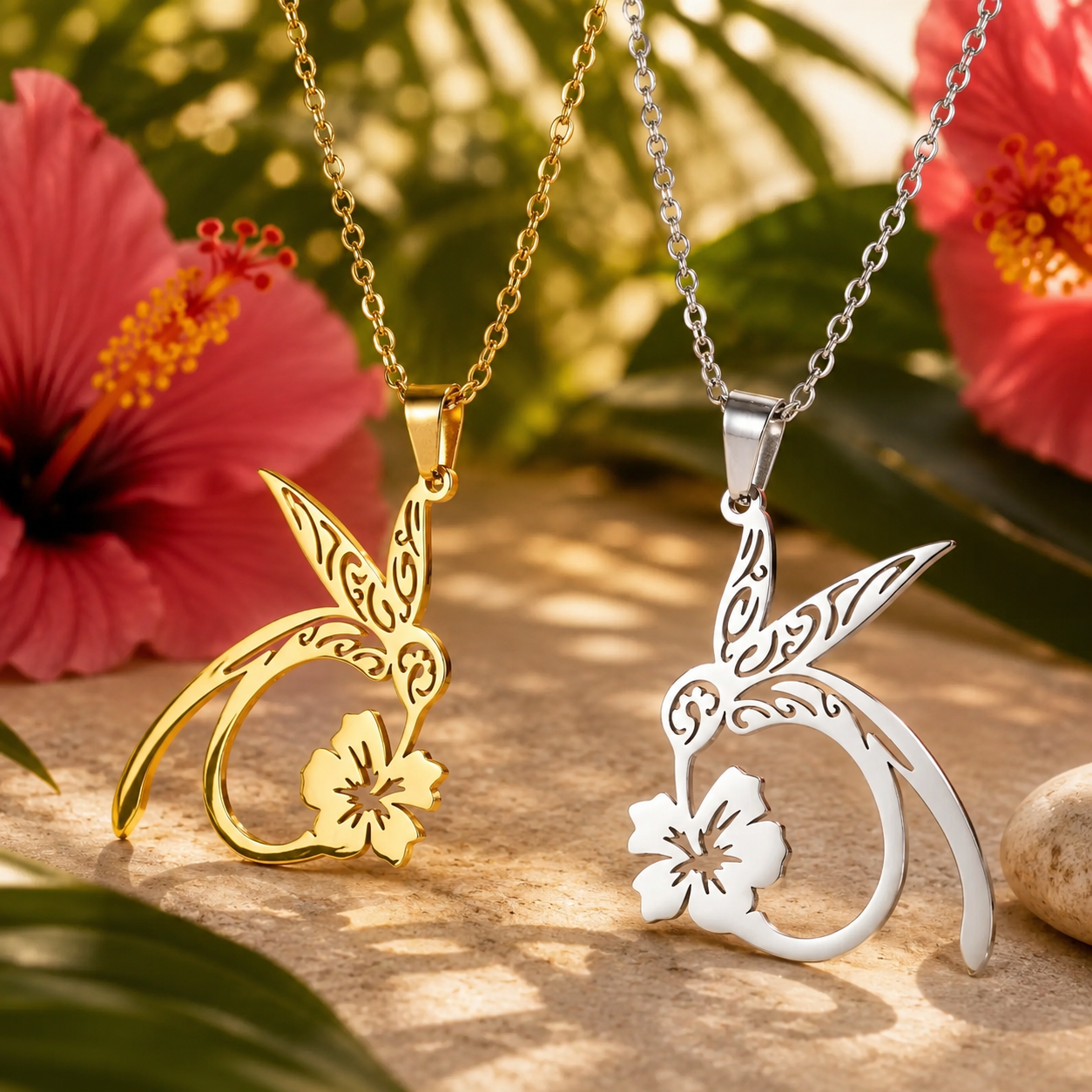 Stainless Steel Hummingbird Hibiscus designed Necklace