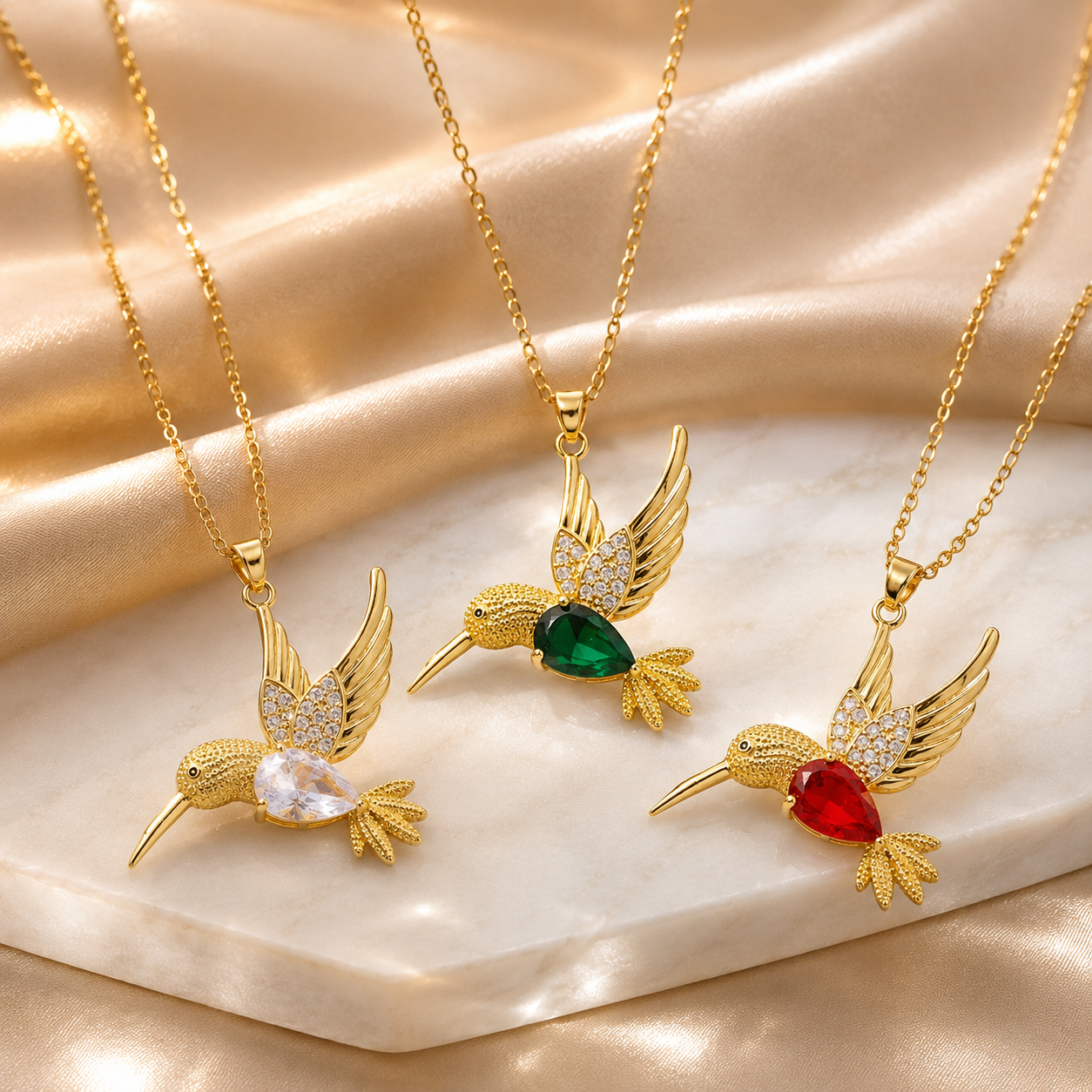 Stainless Steel Zircon Hummingbird Necklace