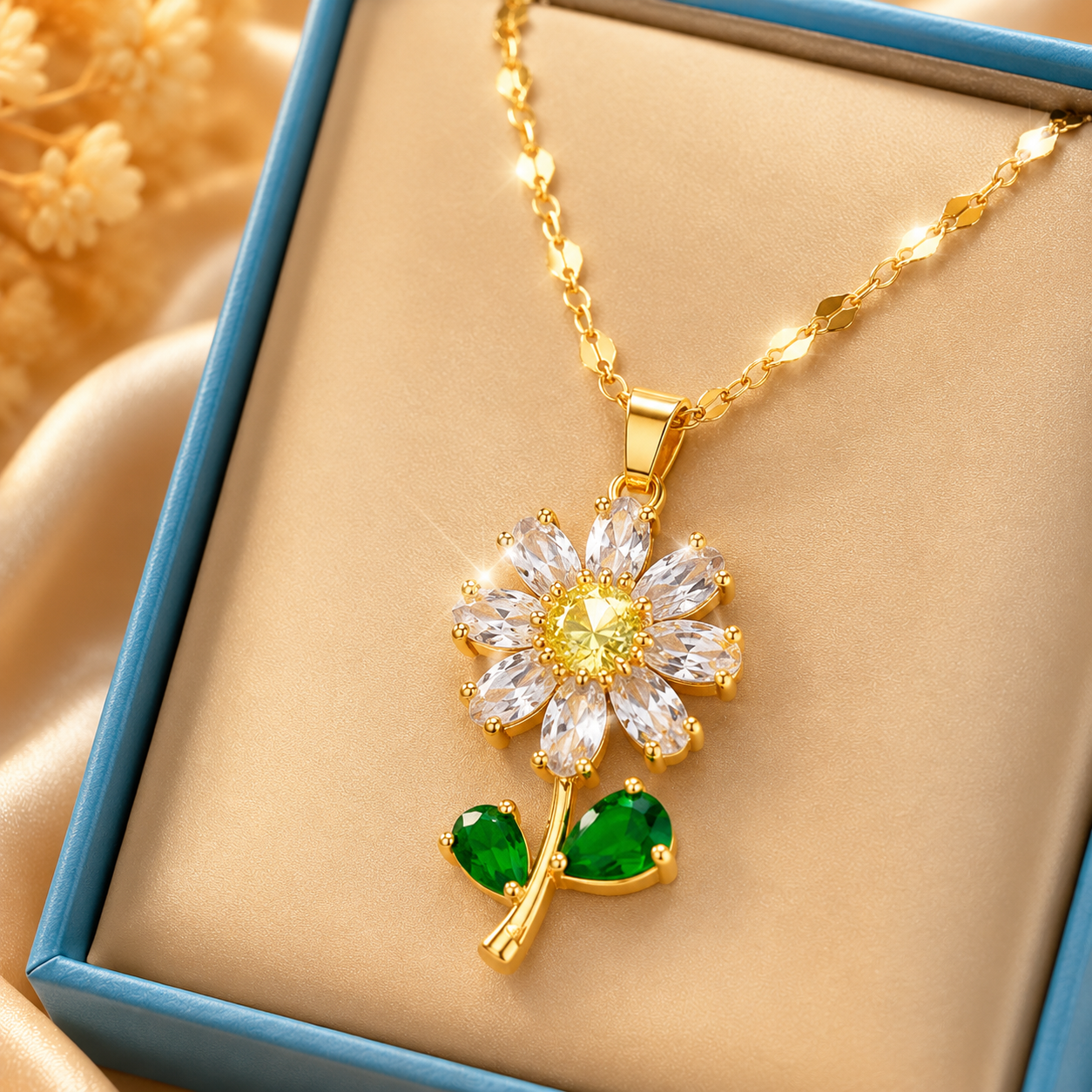 Stainless Steel Zircon Flower Necklace