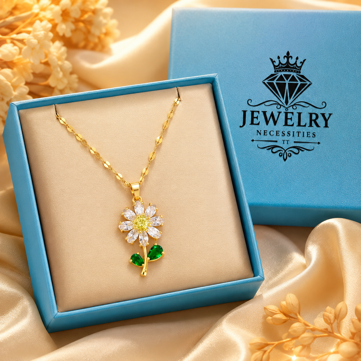 Stainless Steel Zircon Flower Necklace