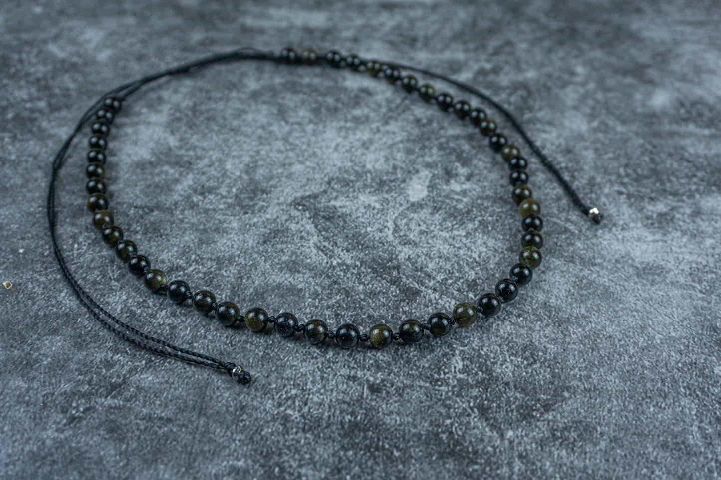 Bodhisattva Carved Obsidian Stone Adjustable Necklace