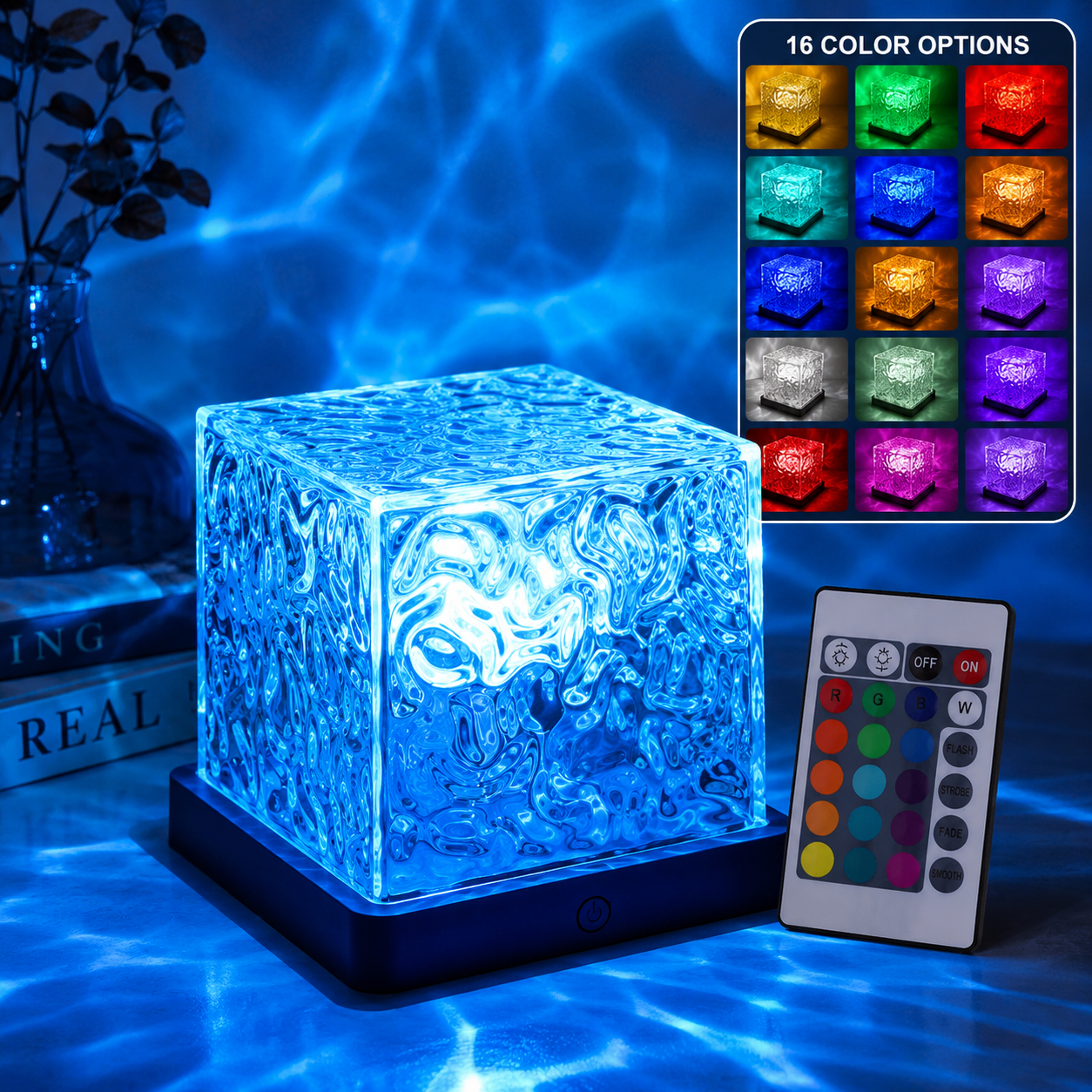 Aurora Cube Northern Lights Water Ripple Projector Lamp (16 Colors LED + Remote Control)