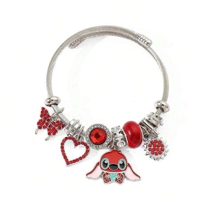 Stainless Steel Red Stitch Zircon Charm Bracelet