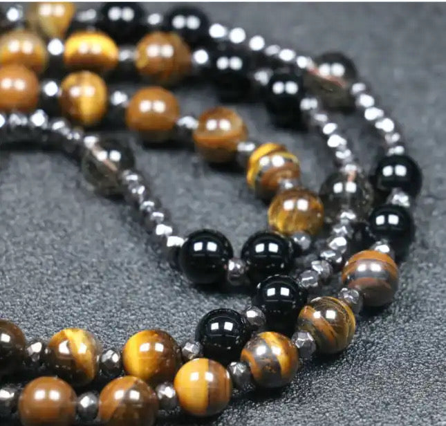 Tiger Eye Bead Rosary Christian Prayer Necklace (8mm)