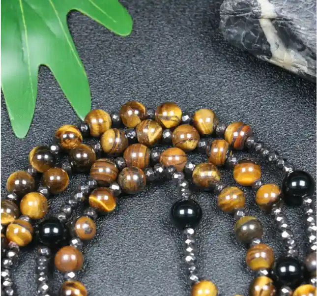 Tiger Eye Bead Rosary Christian Prayer Necklace (8mm)